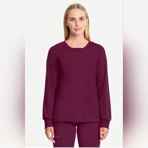 Cherokee Infinity Women's Long Sleeve Crewneck Scrub Top Wine XL